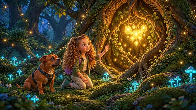 Innie and Fati discover a golden doorway inside an old tree.